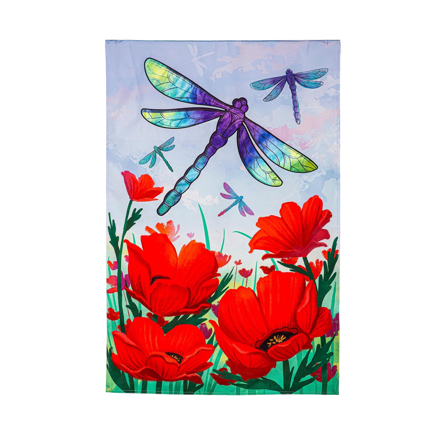 Dragonfly and Poppy Linen House Flag