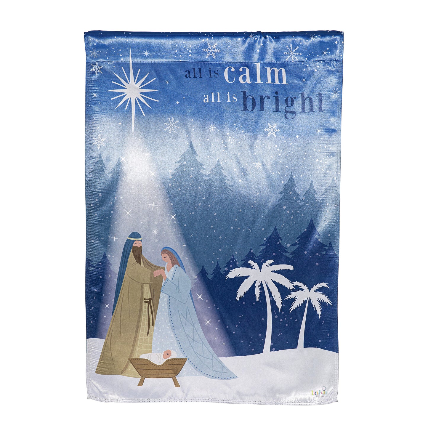 All is Calm Nativity Lustre House Flag