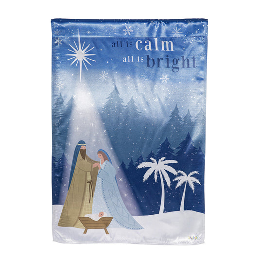 All is Calm Nativity Lustre House Flag