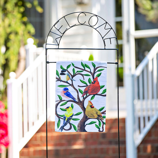 Songbirds in Tree of Life Trelis Garden Applique Flag