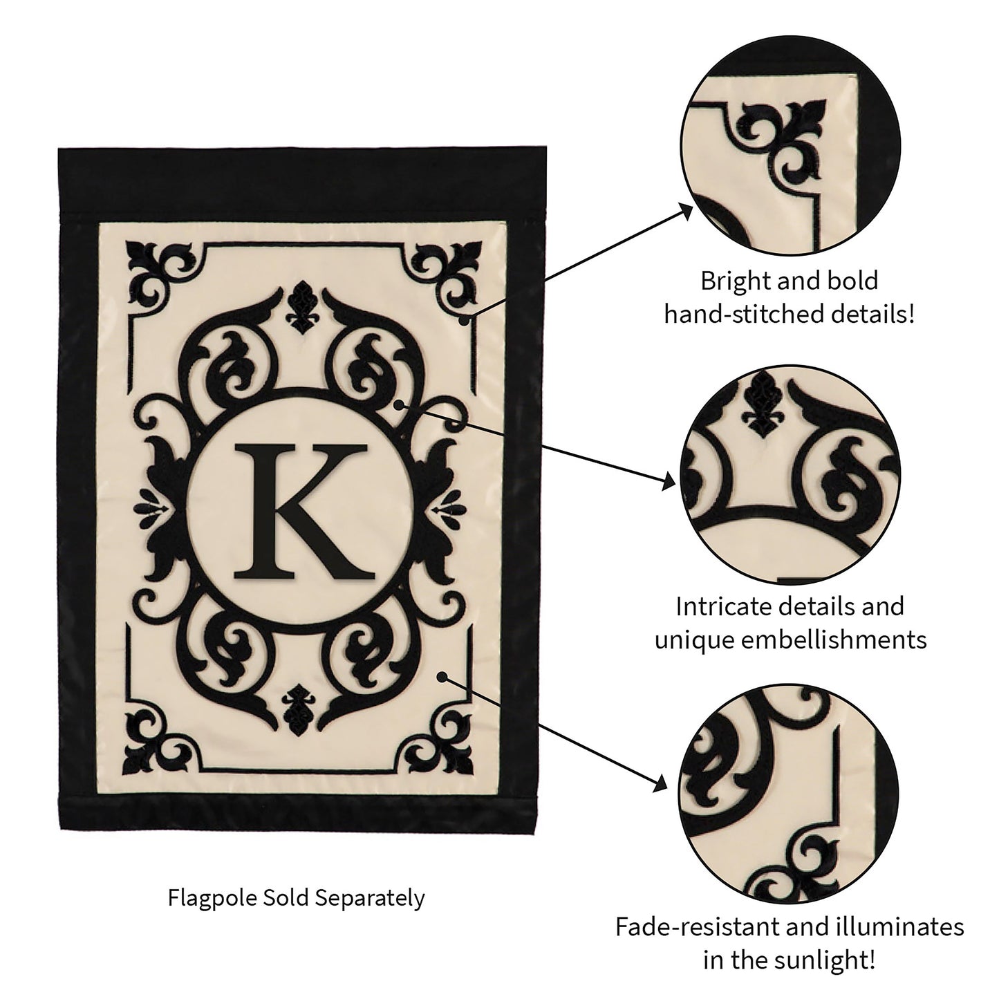 Cambridge Monogram Garden Applique Flag, Letter K