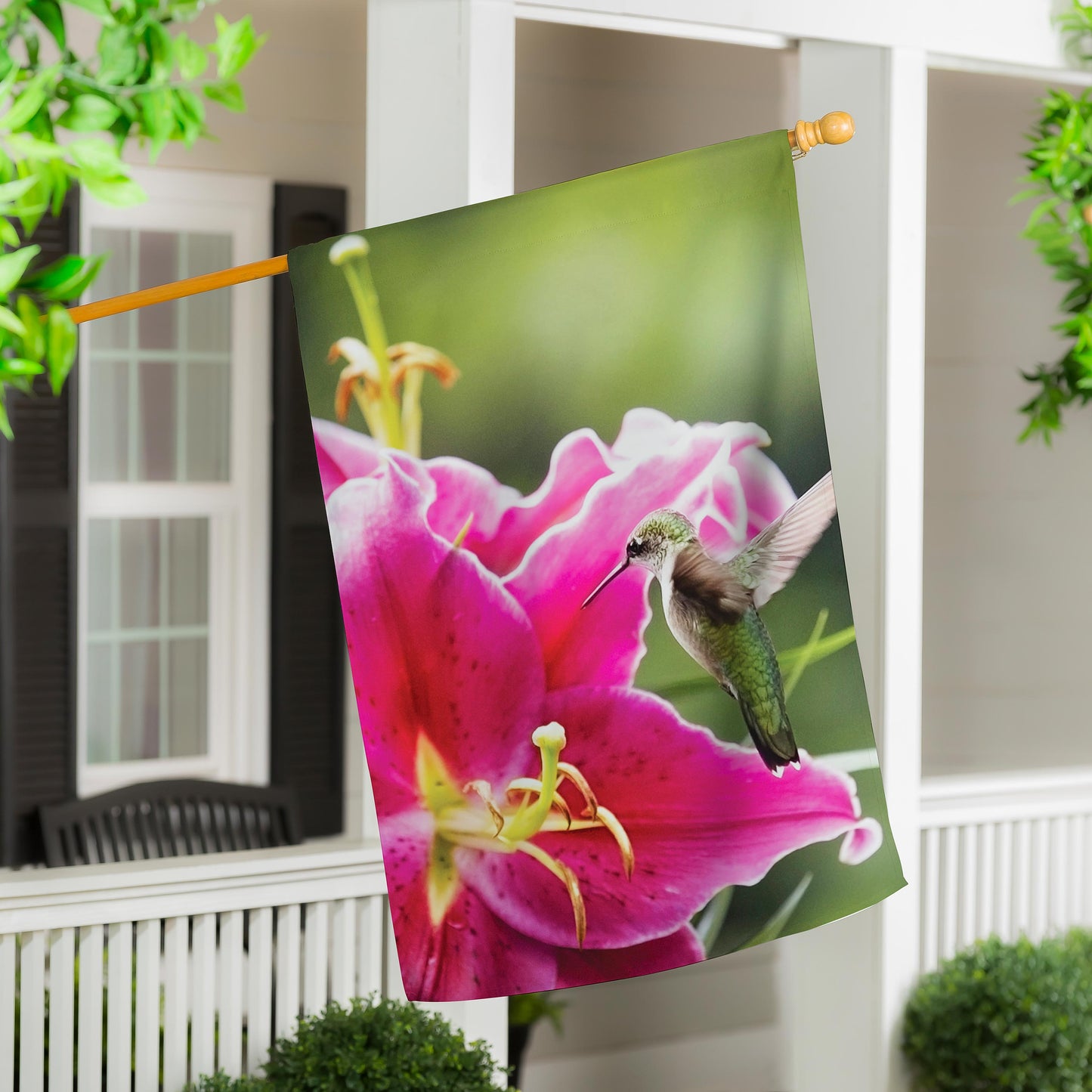 Humming in the Garden Lustre House Flag