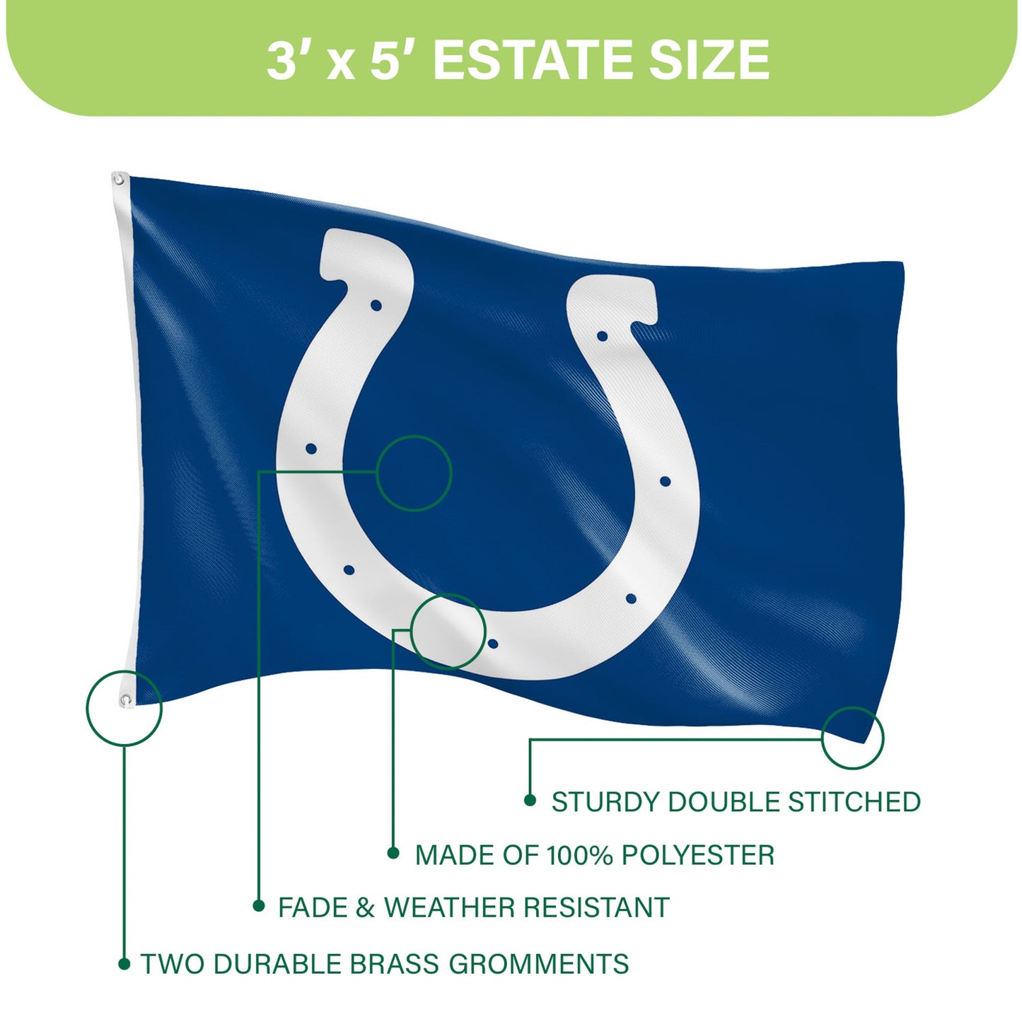 Indianapolis Colts Single Sided Flag w/ 2 Grommets, 3'x5'
