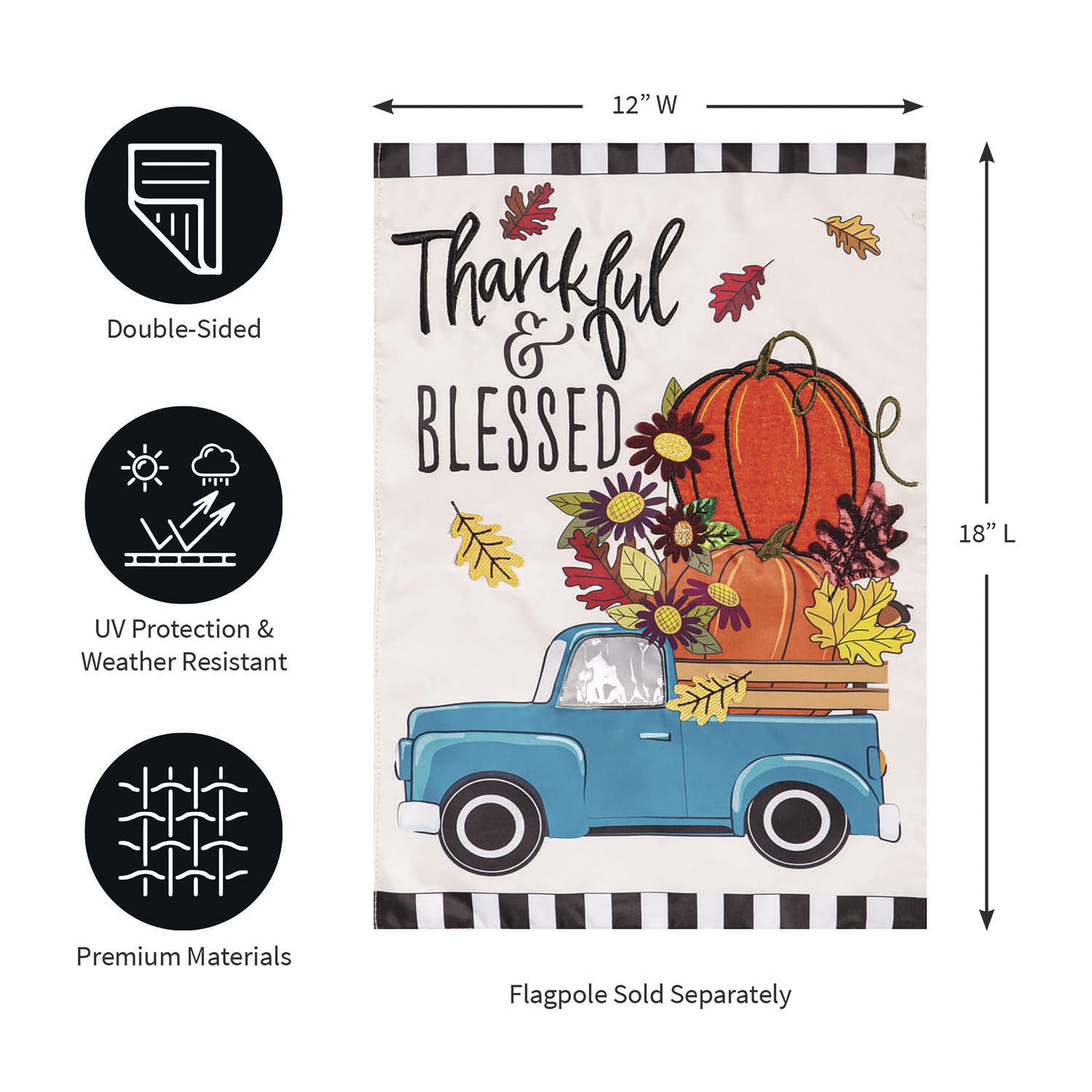 Thankful and Blessed Fall Truck Applique Garden Flag