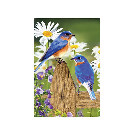 Bluebirds on Post Garden Linen Flag