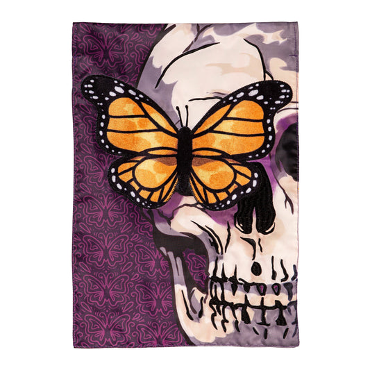 Butterfly Skull Applique Garden Flag