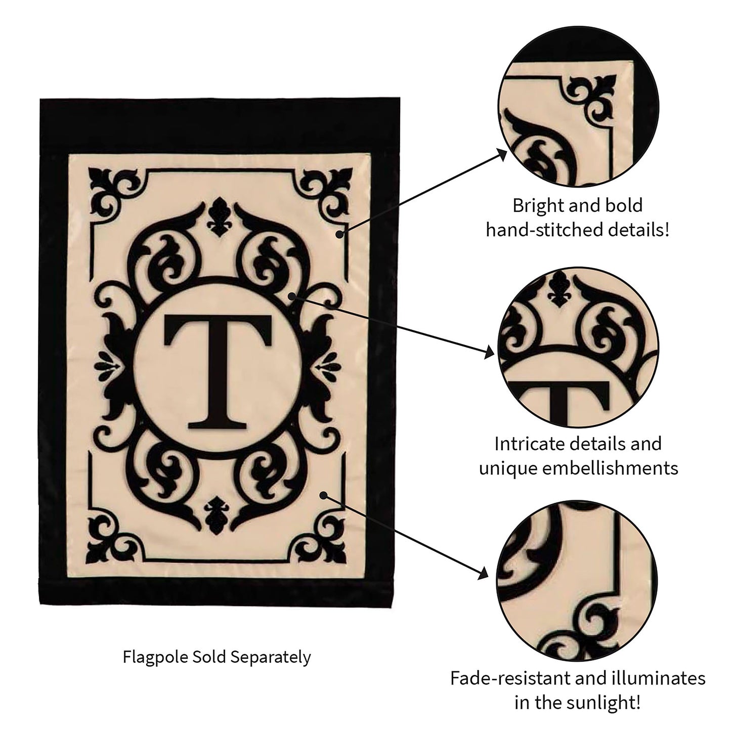 Cambridge Monogram Garden Applique Flag, Letter T