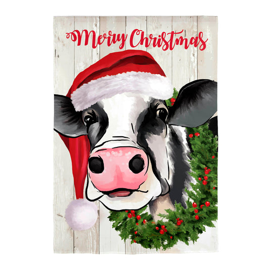 Christmas Cow Burlap House Flag