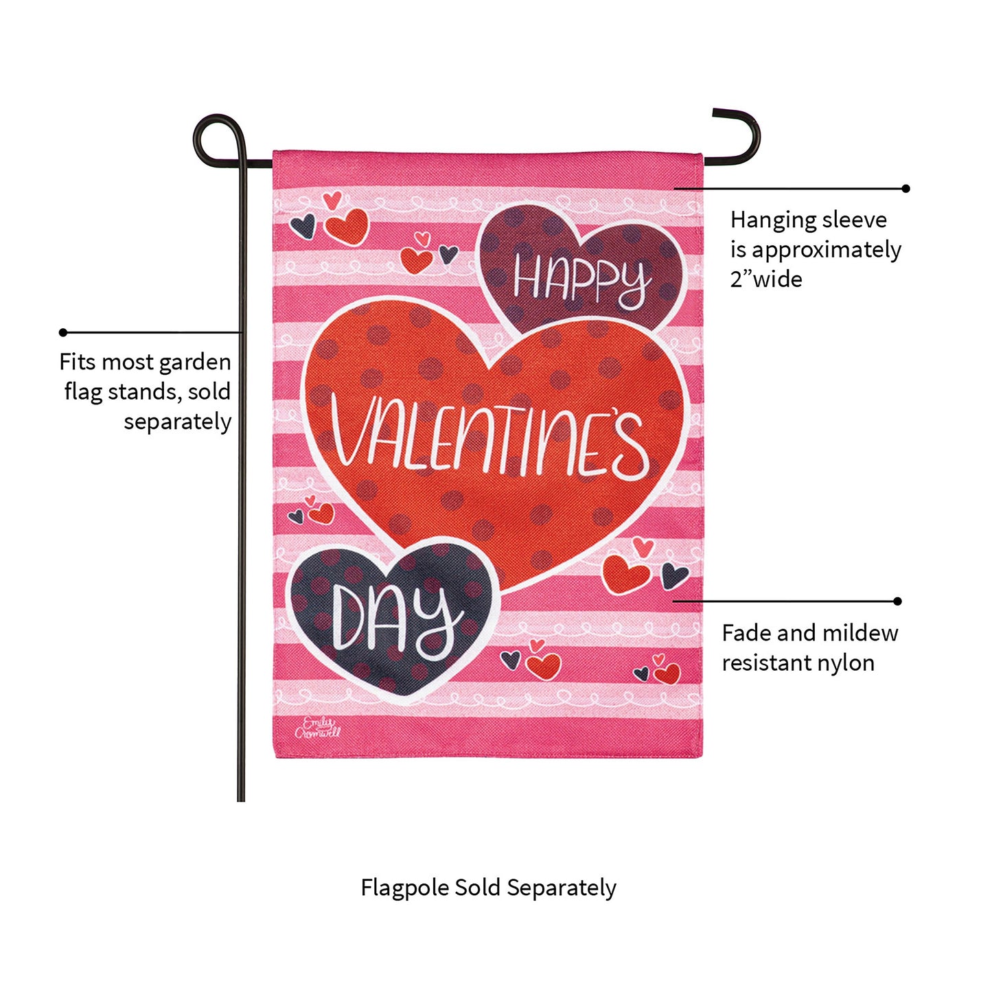 Happy Valentine's Day Hearts Burlap Garden Flag