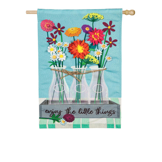 Floral Milk Bottle Trio House Linen Flag