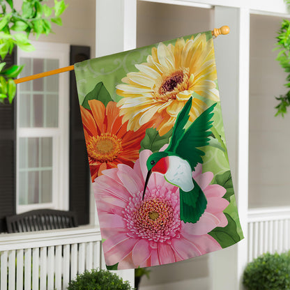 Hummingbird and Daisy Trio House Linen Flag