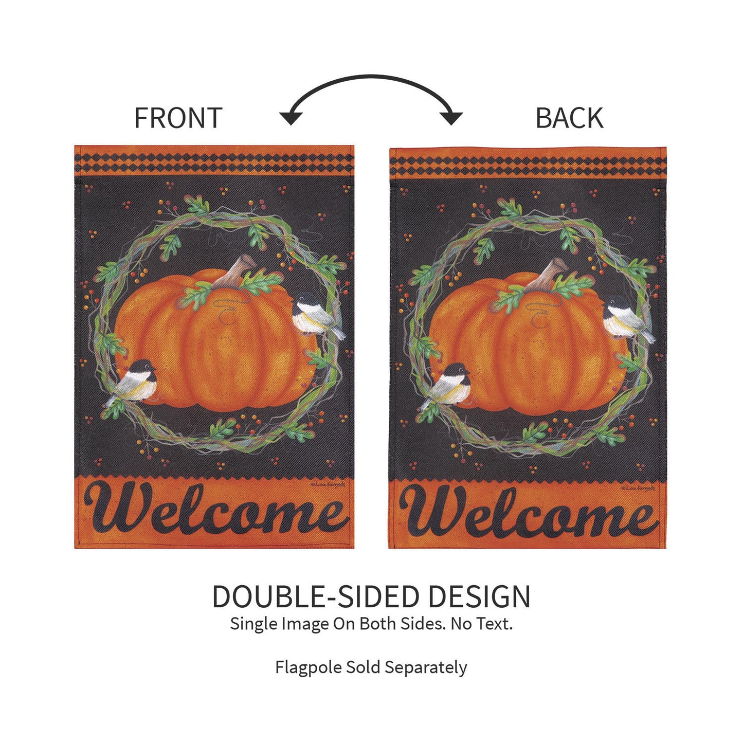 Chickadee and Pumpkin Burlap Garden Flag