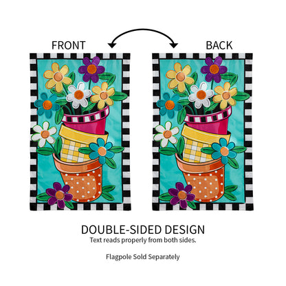 Stacked Spring Flower Pots House Applique Flag