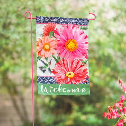 Gerberas and Hummingbird Garden Linen Flag