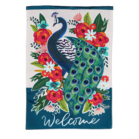 Floral Peacock Garden Linen Flag
