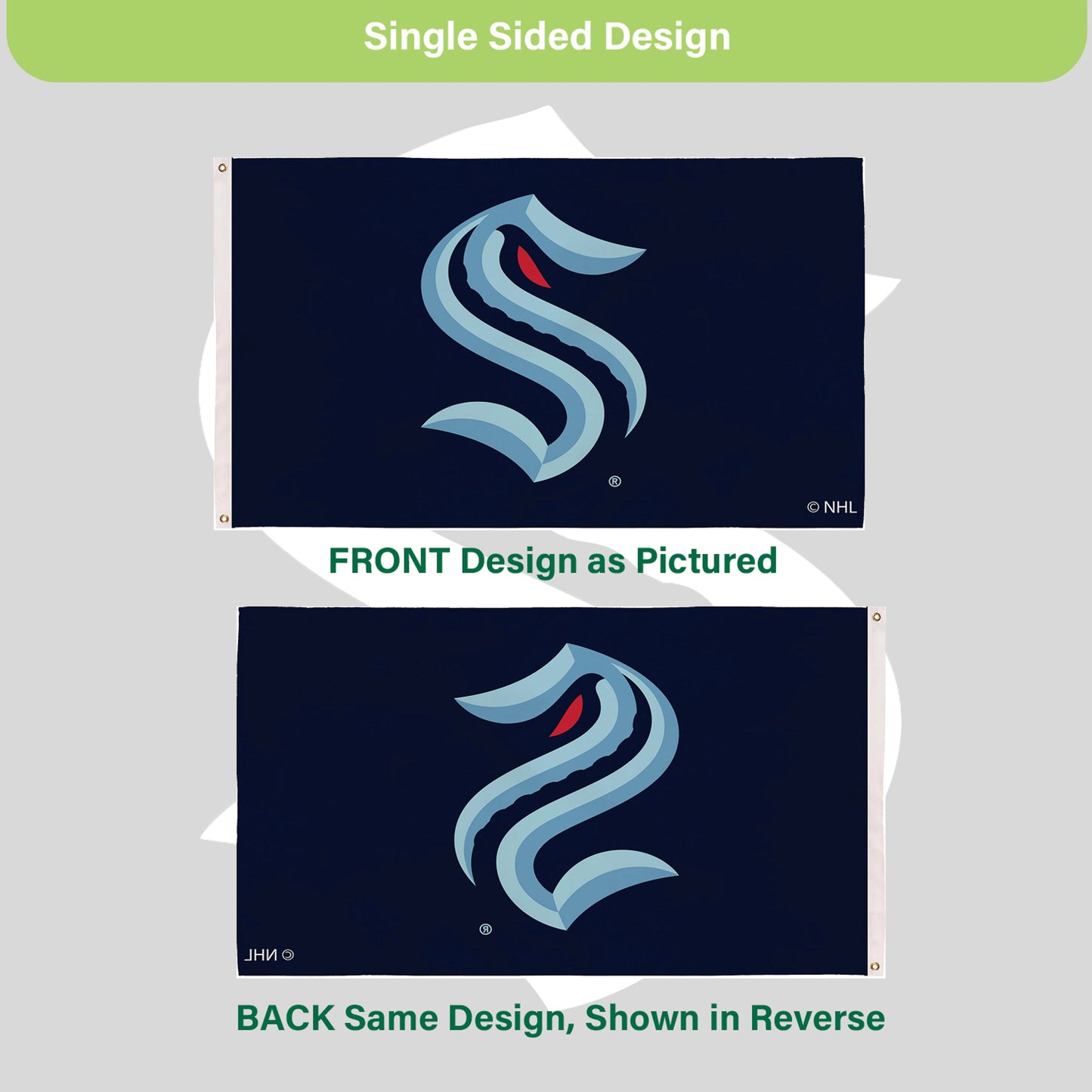 Seattle Kraken Single Sided Flag w/ 2 Grommets, 3'x5'