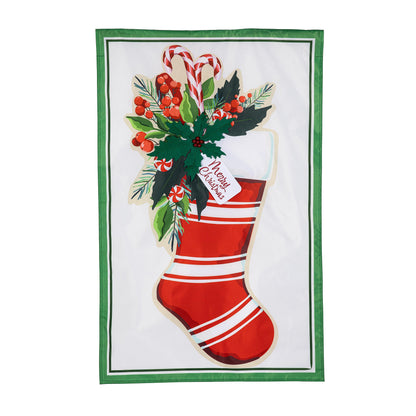 Merry Christmas Stocking Applique House Flag