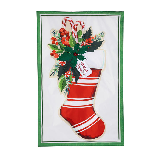 Merry Christmas Stocking Applique House Flag