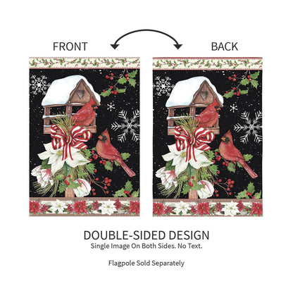 Joyful Cardinal Winter Visit Suede Garden Flag