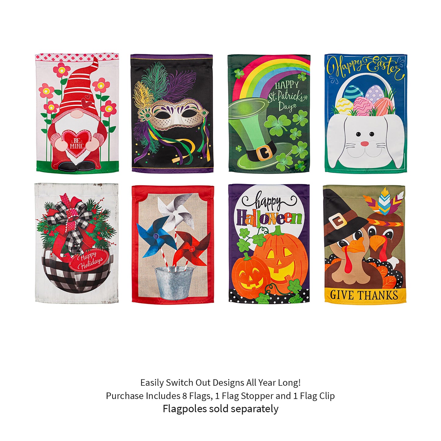 Seasonal Suede Garden Flag Set of 8, Whimsical