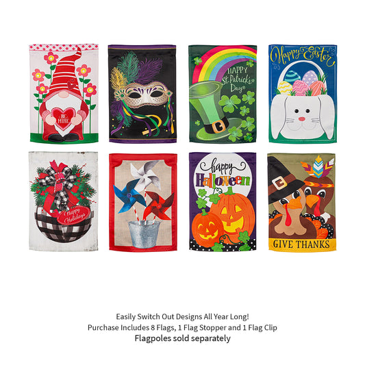 Seasonal Suede Garden Flag Set of 8, Whimsical