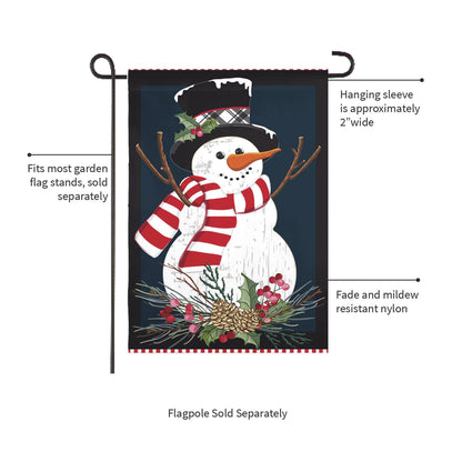 Holly Snowman Burlap Garden Flag
