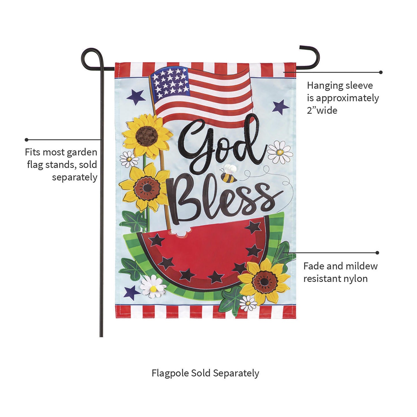 God Bless Patriotic Applique Garden Flag