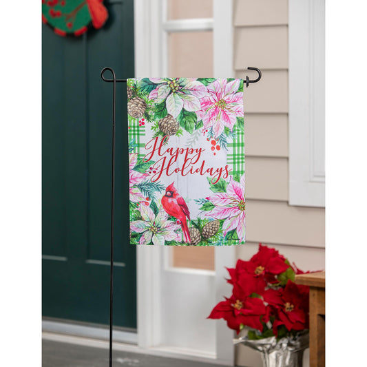 Happy Holiday Poinsettias Suede Garden Flag