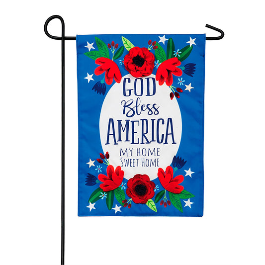 God Bless America Floral Garden Linen Flag