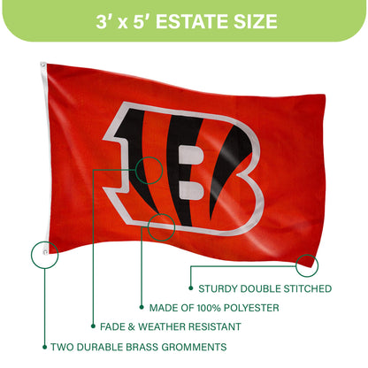 Cincinnati Bengals Single Sided Flag with 2 Grommets, 3'x5'