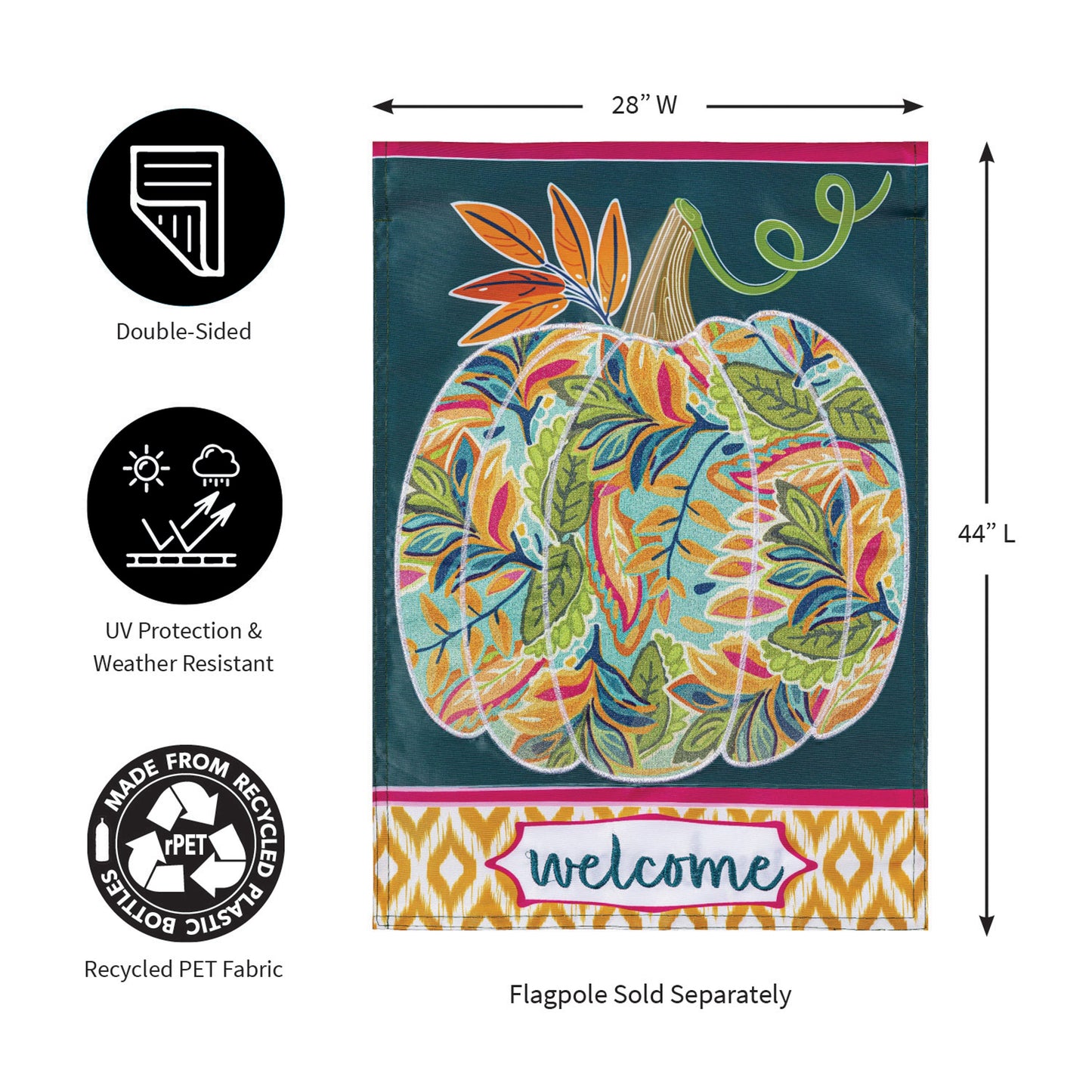 Patterned Jacobean Floral Pumpkin Applique House Flag