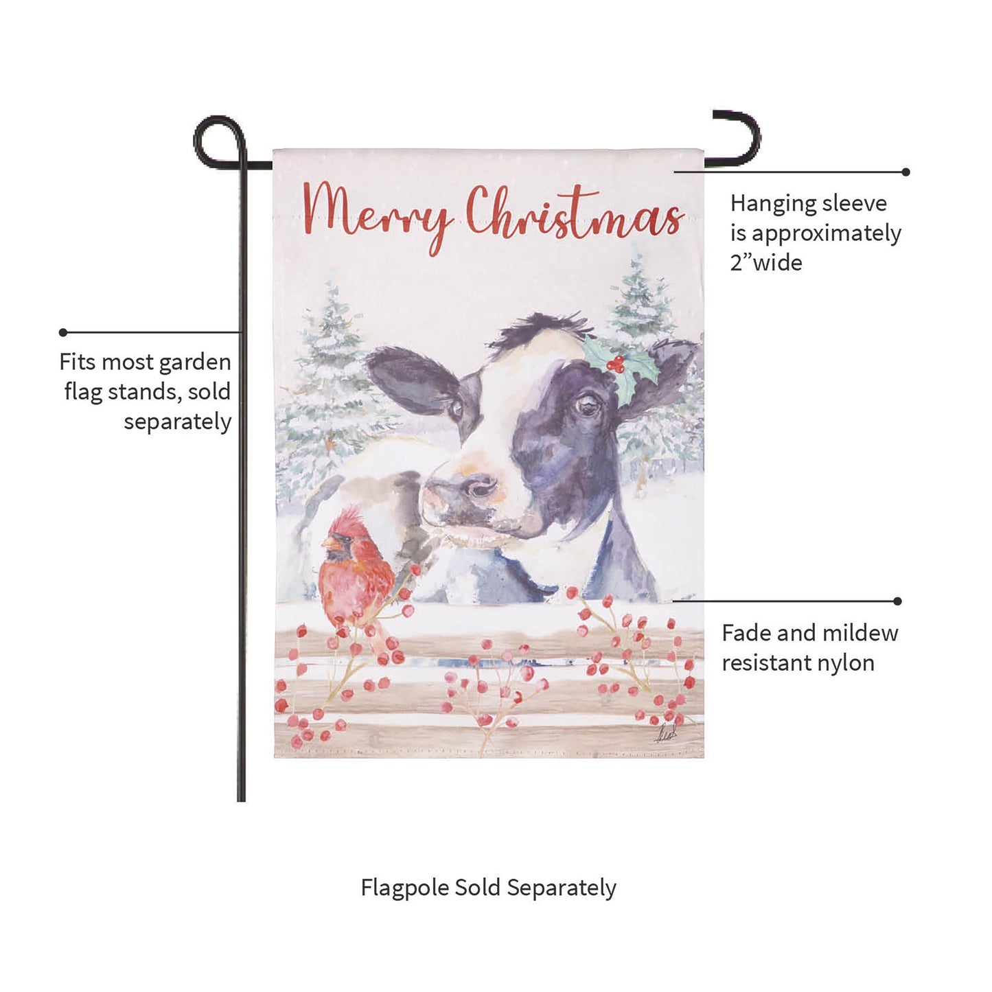 Farmhouse Cow and Cardinal Suede Garden Flag