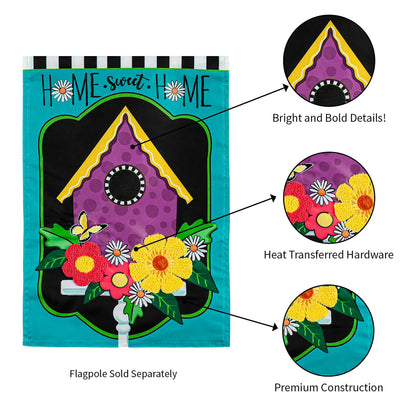 Daisy Birdhouse Garden Applique Flag