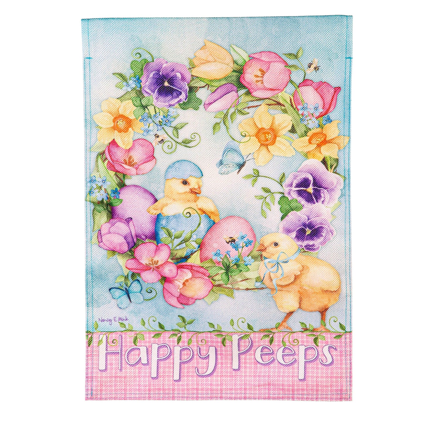 Spring Has Hatched Burlap House Flag