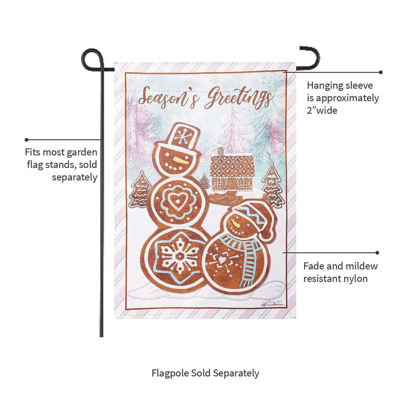 Season's Greeting Gingerbread Reversible Suede Garden Flag