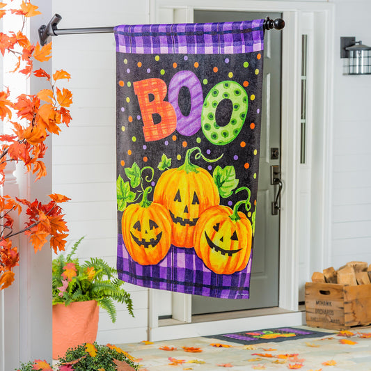 Boo Jack-o-Lanterns House Textured Suede Flag