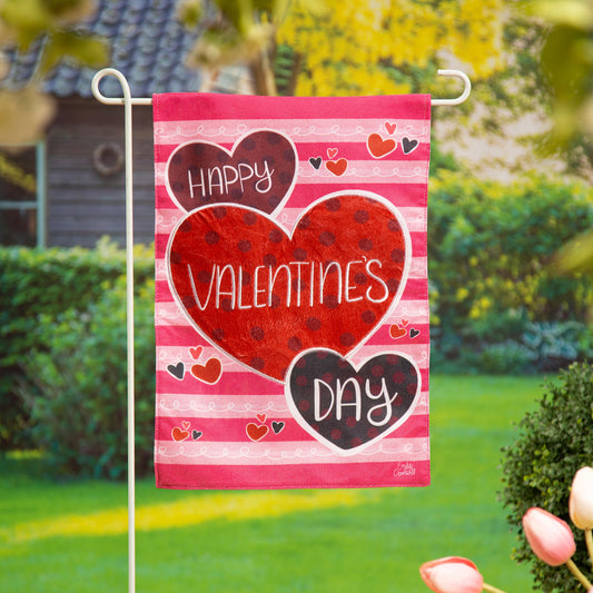 Happy Valentine's Day Hearts Burlap Garden Flag