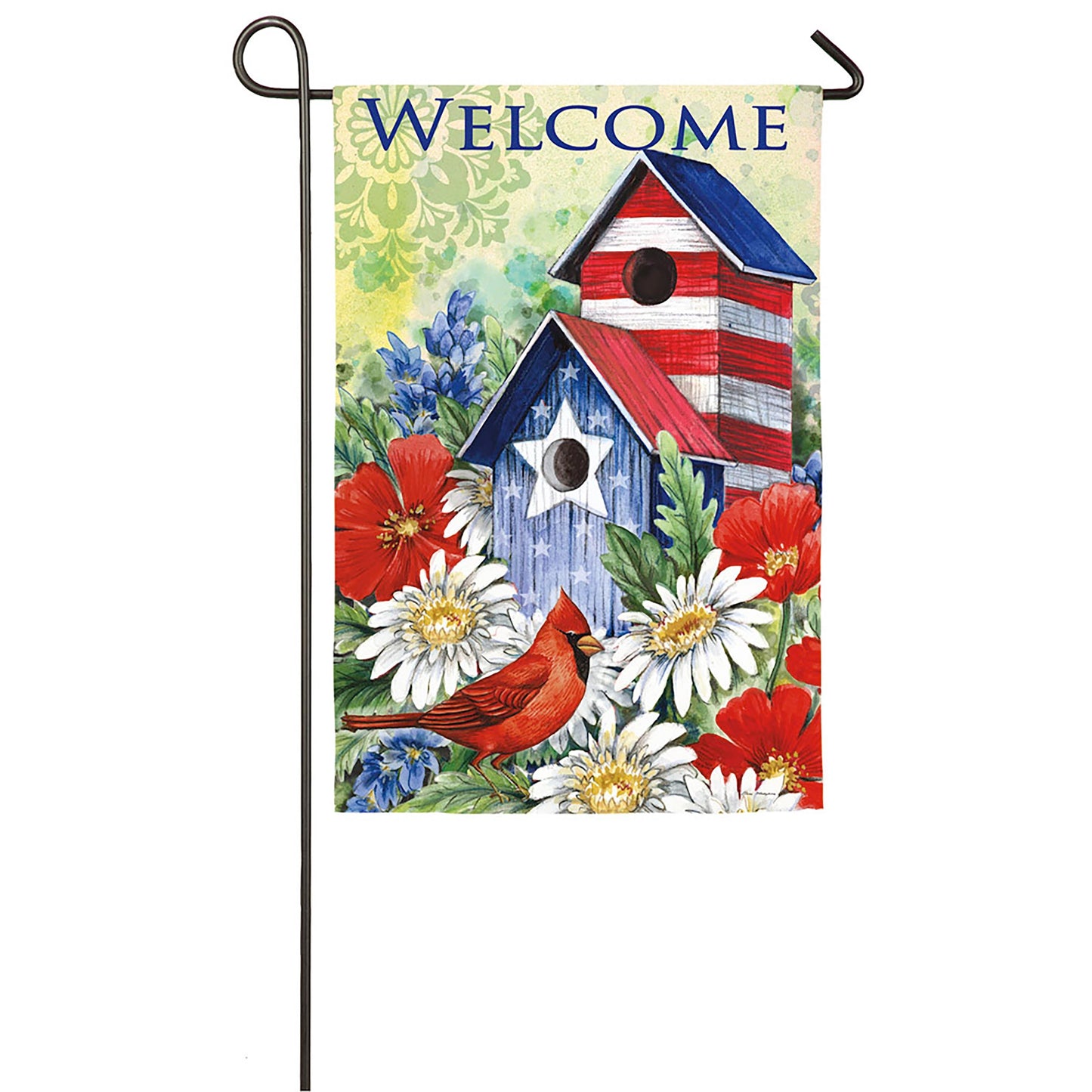 Patriotic Birdhouse & Cardinal Garden Sub Suede Flag