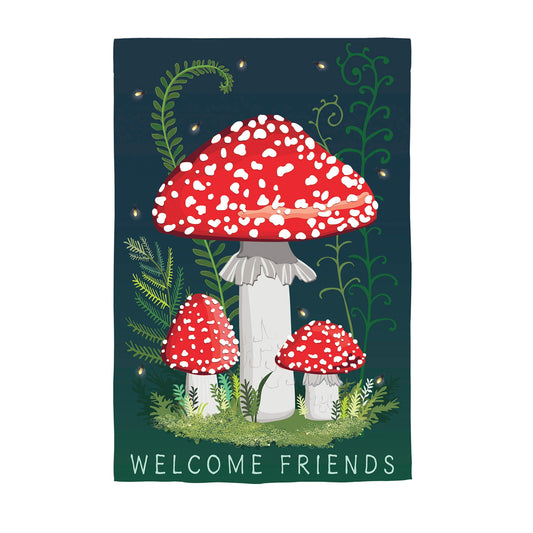 Welcome Friends Mushroom Garden Linen House Flag