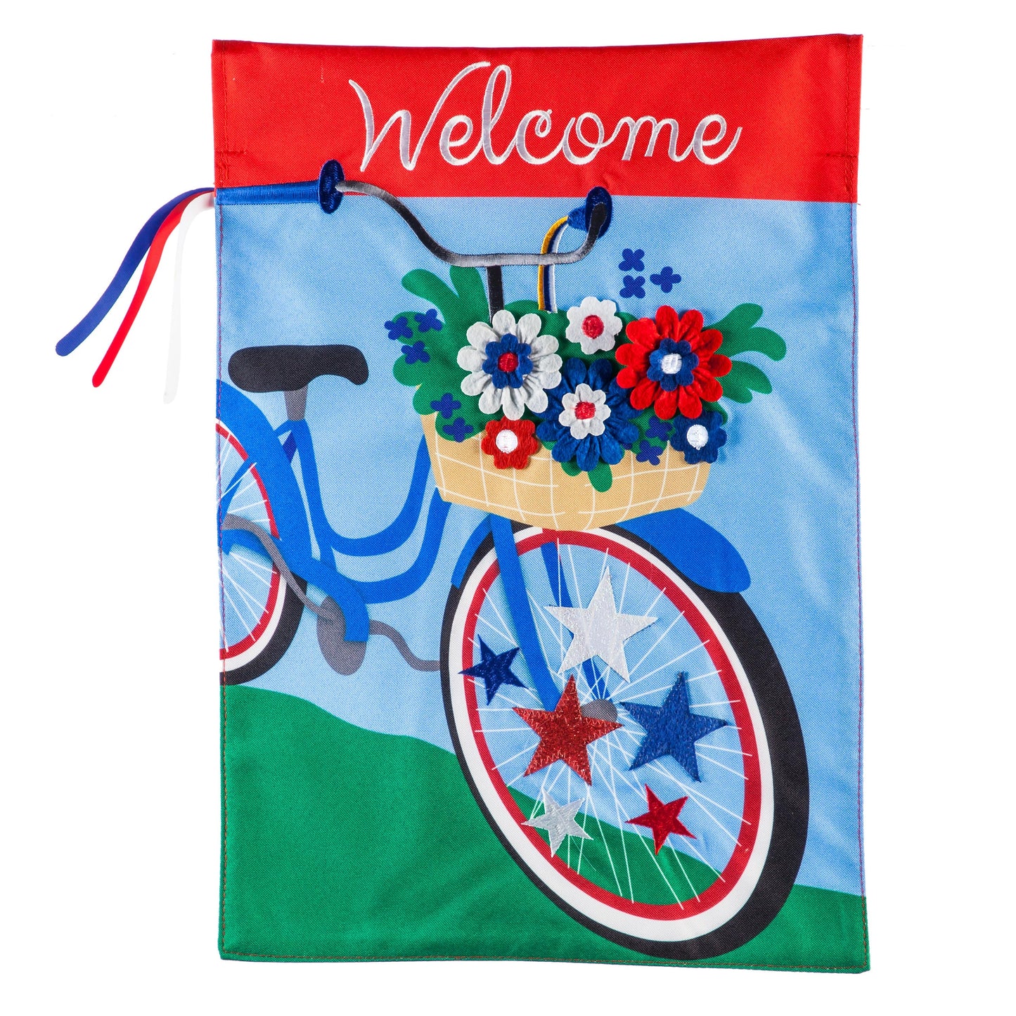Patriotic Bicycle Garden Linen Flag