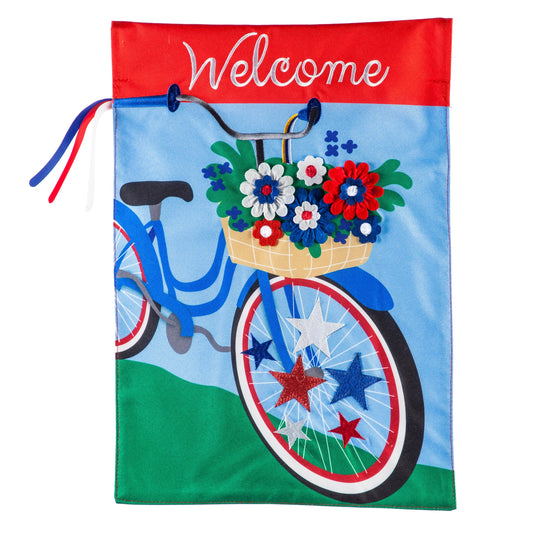 Patriotic Bicycle Garden Linen Flag