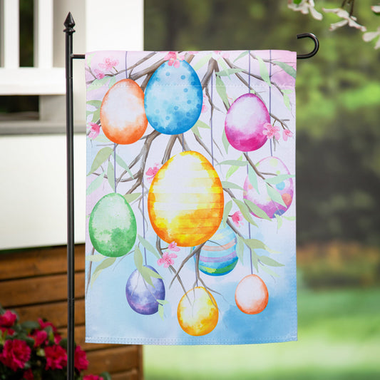 Bunny Blooms Egg Tree Suede Garden Flag