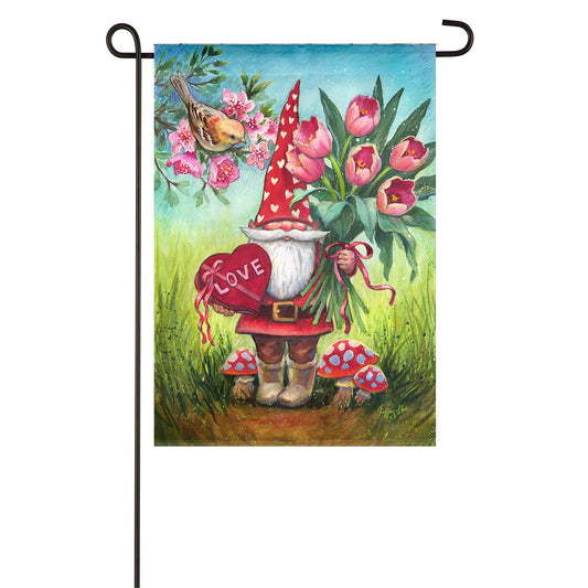 Valentine's Gnome Garden Suede Flag