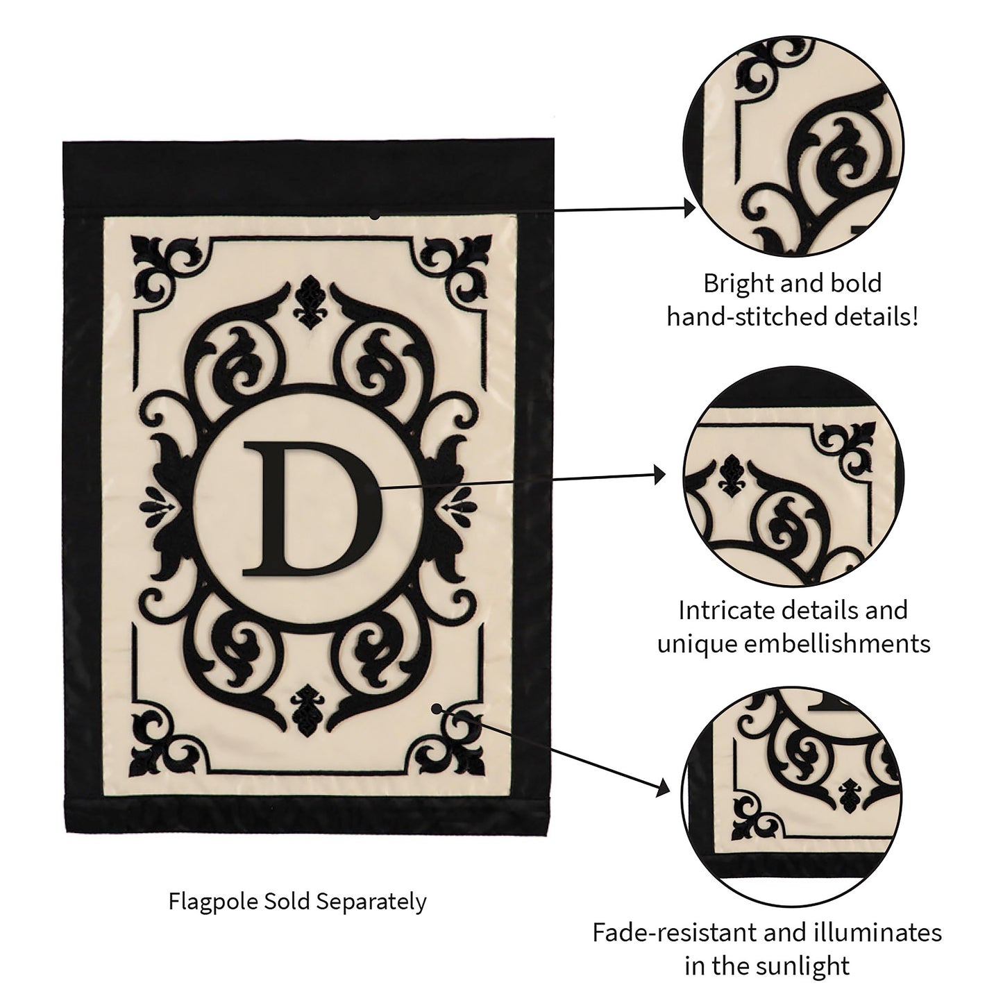 Cambridge Monogram Garden Applique Flag, Letter D