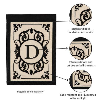 Cambridge Monogram Garden Applique Flag, Letter D