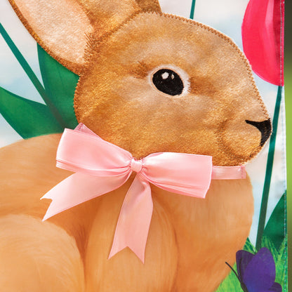 Tulips and Bunny Friend Applique Garden Flag
