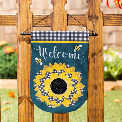 Sunflower with Checks Garden Burlap Flag