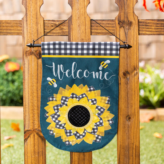 Sunflower with Checks Garden Burlap Flag