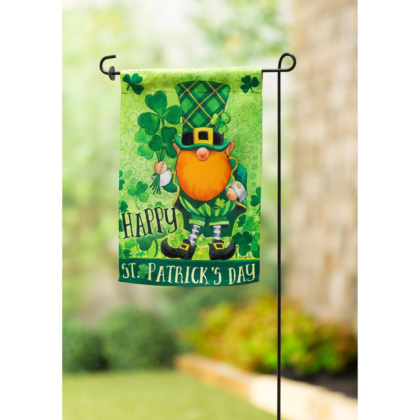 St. Patrick's Day Gnome Garden Suede Flag