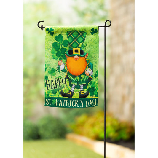 St. Patrick's Day Gnome Garden Suede Flag